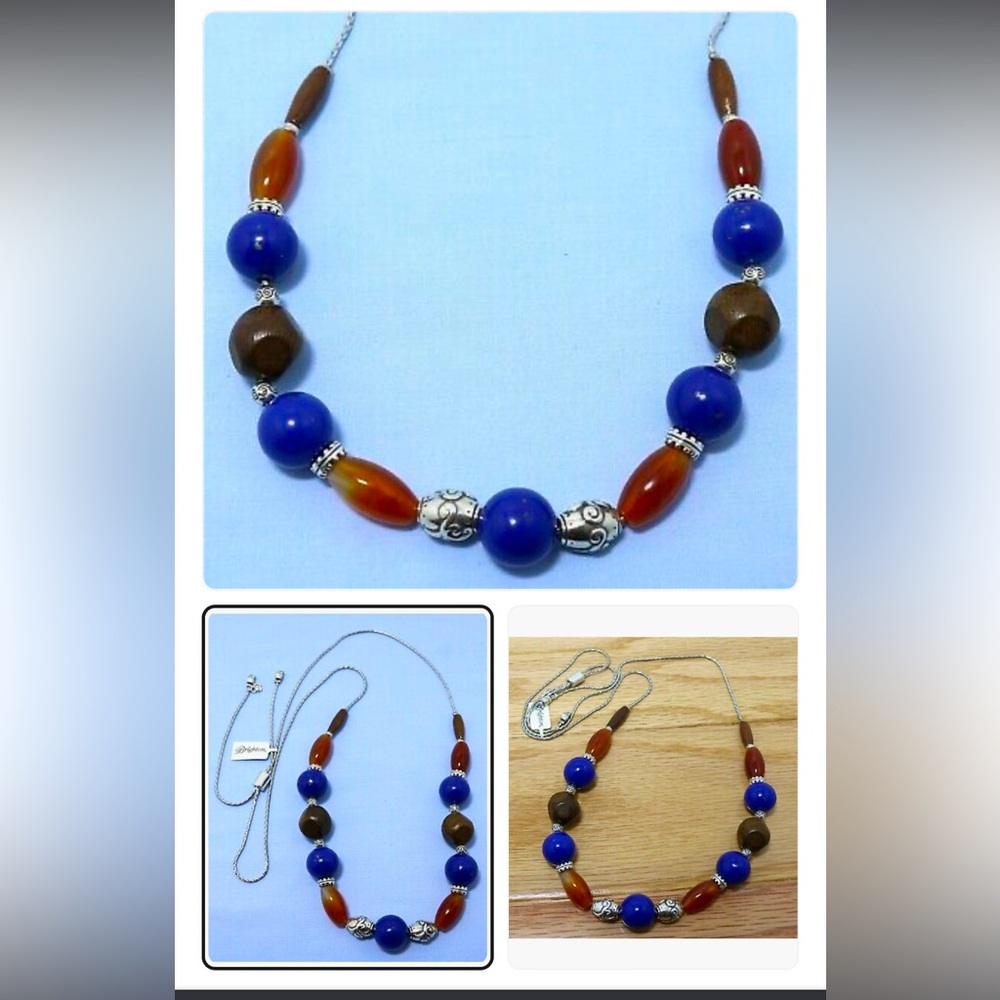Brighton SOL Necklace Gemstone Silver Beaded Adjustable in gift bag NEW $108